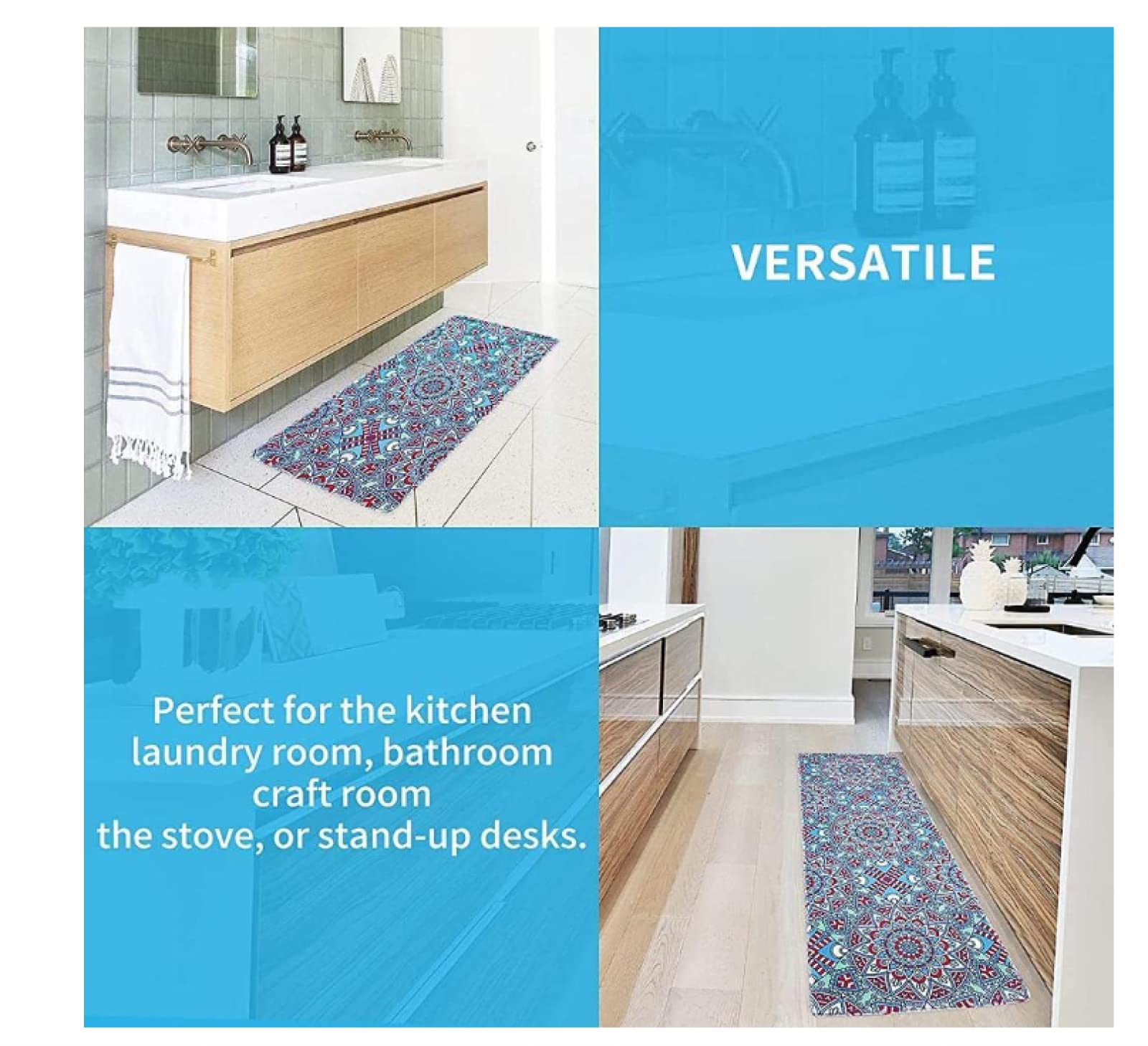 Küchenteppiche Gewürze & Löffel Rutschfestes Küchenmatten, Saugfähig Küchenläufer, Komfort Läufer Teppich Set für Küche, Staubdicht Fußmatte 60 x 180cm