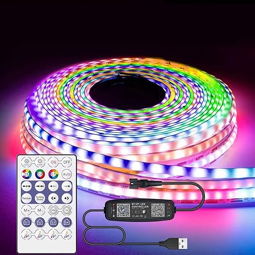 WS2812B Tira LED de neón COB de 16.4 pies con controlador, cinta LED de color de ensueño direccionable flexible de 0.394 in de ancho para