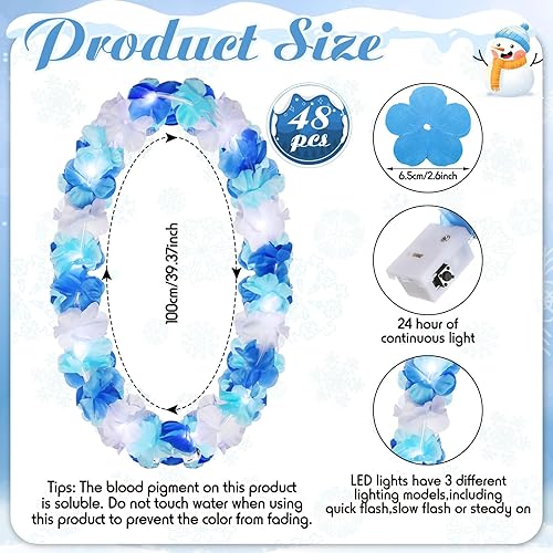 Miniatura 2 de Sherr 48 piezas de collar de Leis hawaiano con luces LED, collares de flores Luau para máscaras, playa, boda, suministros de fiesta temática