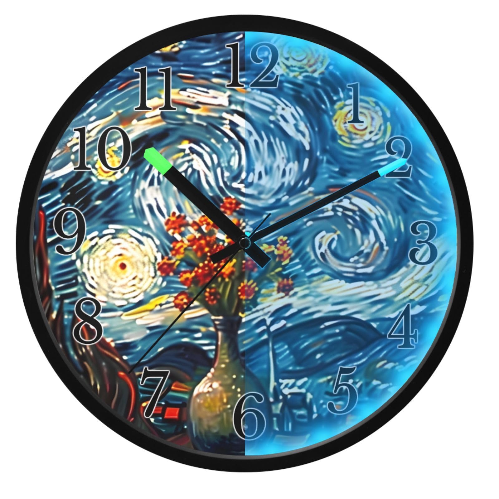 Mnsruu Reloj de pared luminoso, cielo estrellado, luna, noche estrellada, reloj de dormitorio, funciona con pilas, reloj silencioso que brilla en la oscuridad, para sala de estar, cocina, 12 pulgadas