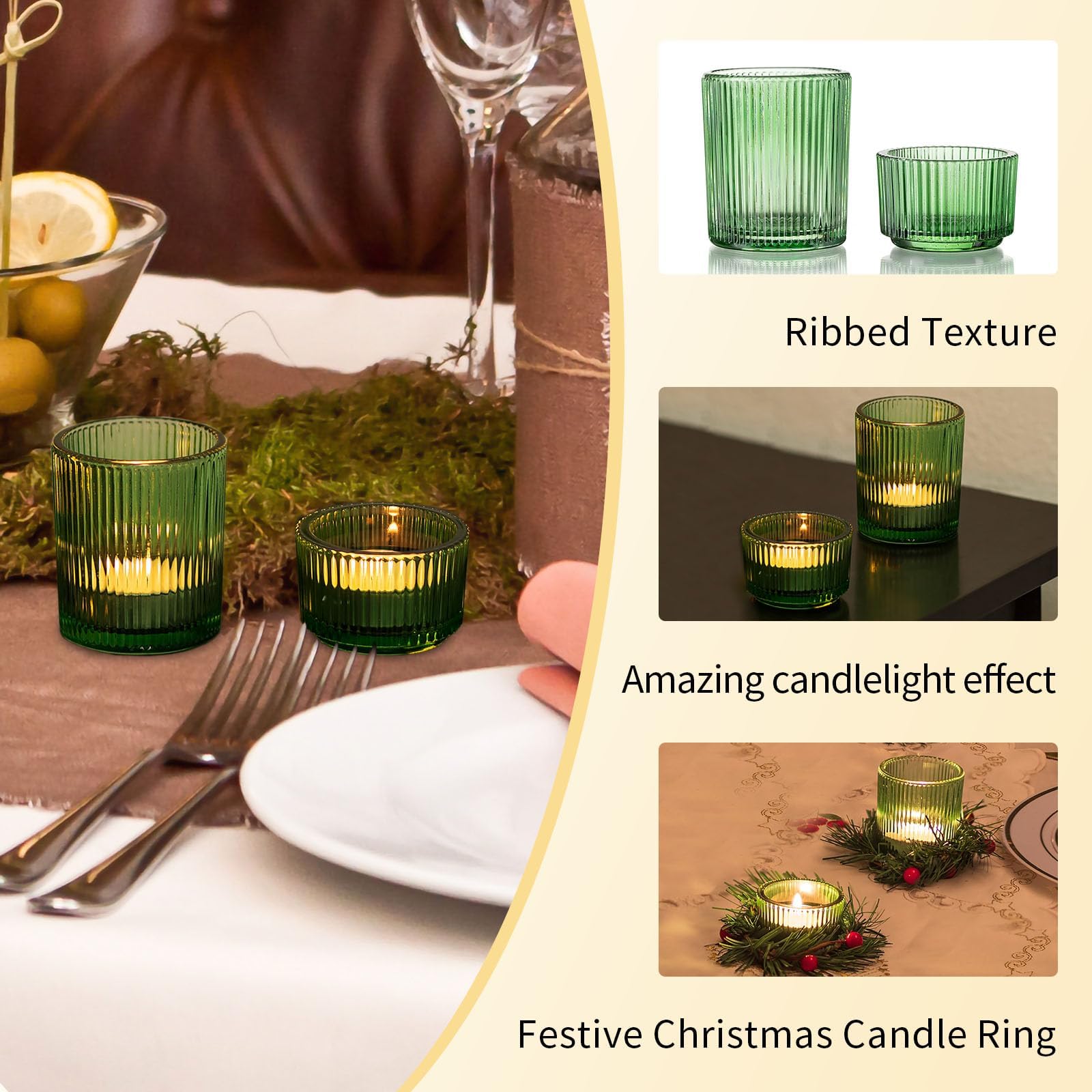 Portacandele In Vetro Verde Romadedi - Set 24 Pezzi Per Matrimoni, Feste E Natale | Candelabri Decorativi - Foto 5