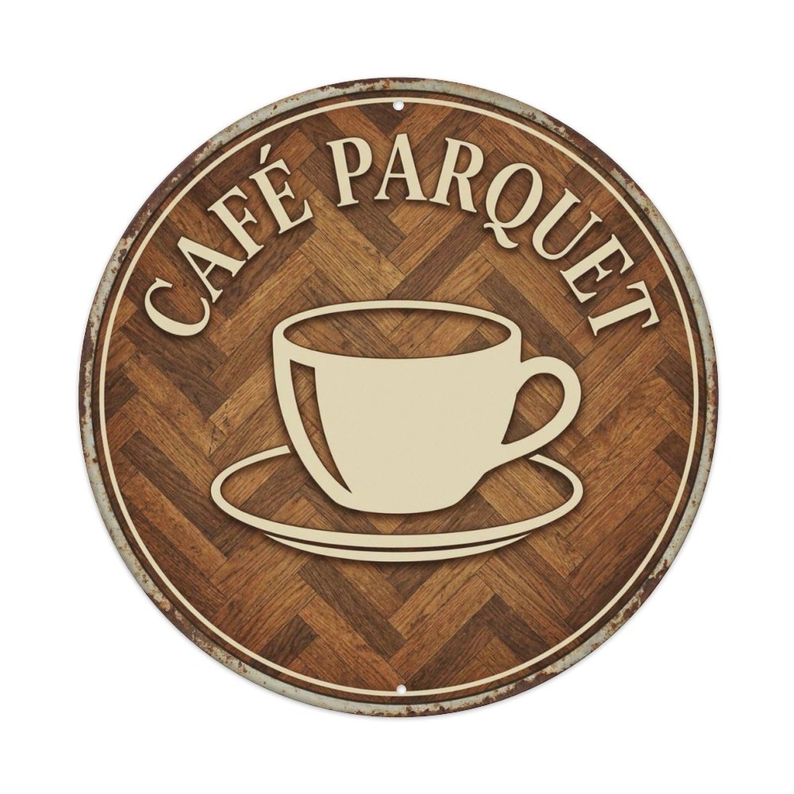 Shopfront Coffeehouse Herringbone Cafe Blend Espresso Metal Tin Sign Plaque Wall Decor for Cafe, Man Cave, Club Bar, Office, Home Garden Round Metal Poster 8x8Inch