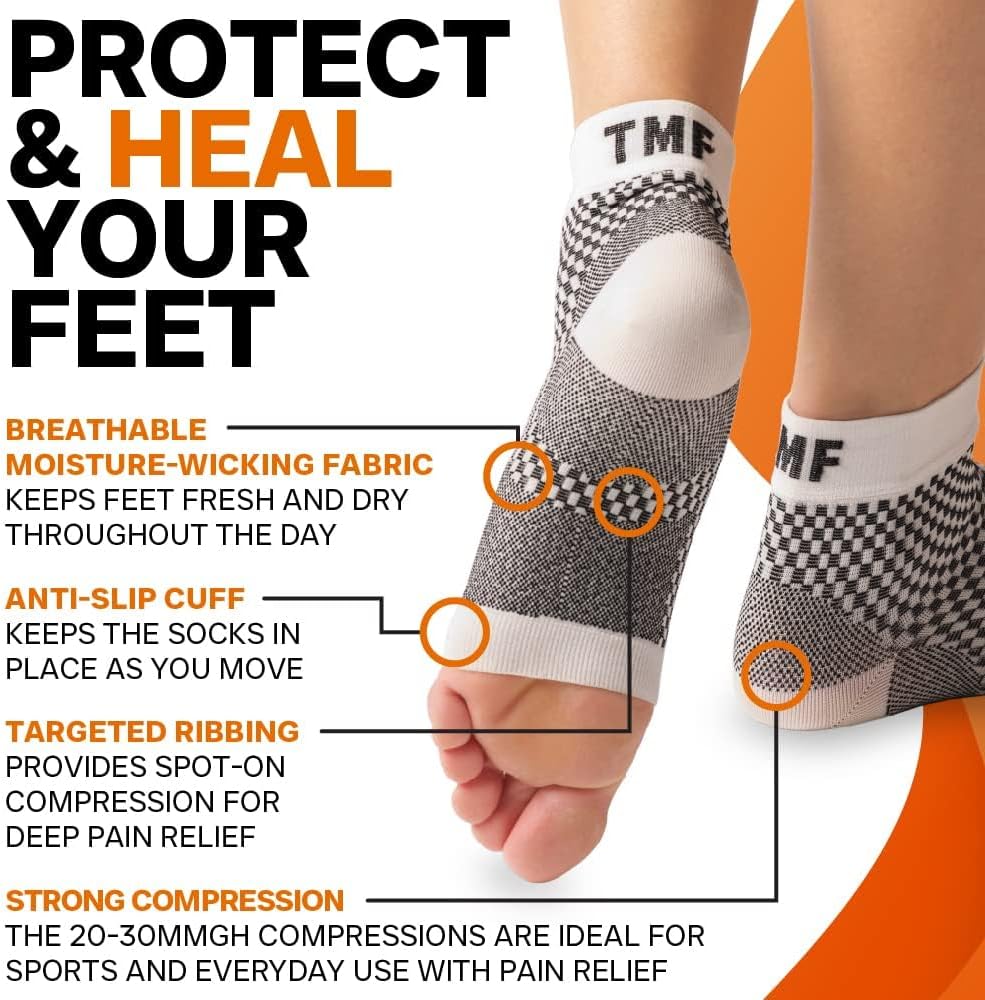 Treat My Feet Plantar Fasciitis Socks: 3 Pairs - Ankle Compression Sock Improves Blood Circulation,Achilles Support, 3-Pack