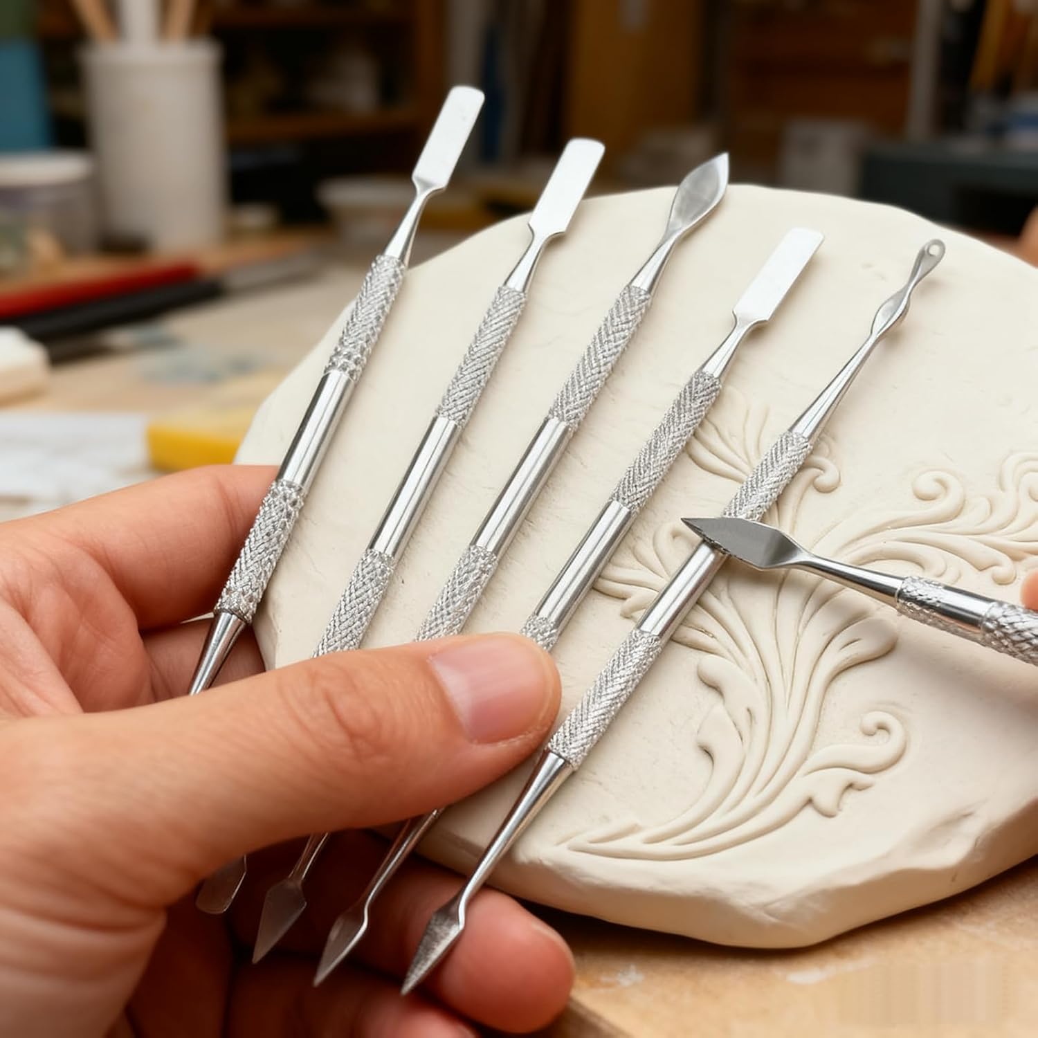 5PCS Stainless Steel Double-Headed Sculpting Tools - Professional Clay Carving Kit for Polymer Clay, Wax Modeling, Art Crafting & DIY Handmade Projects