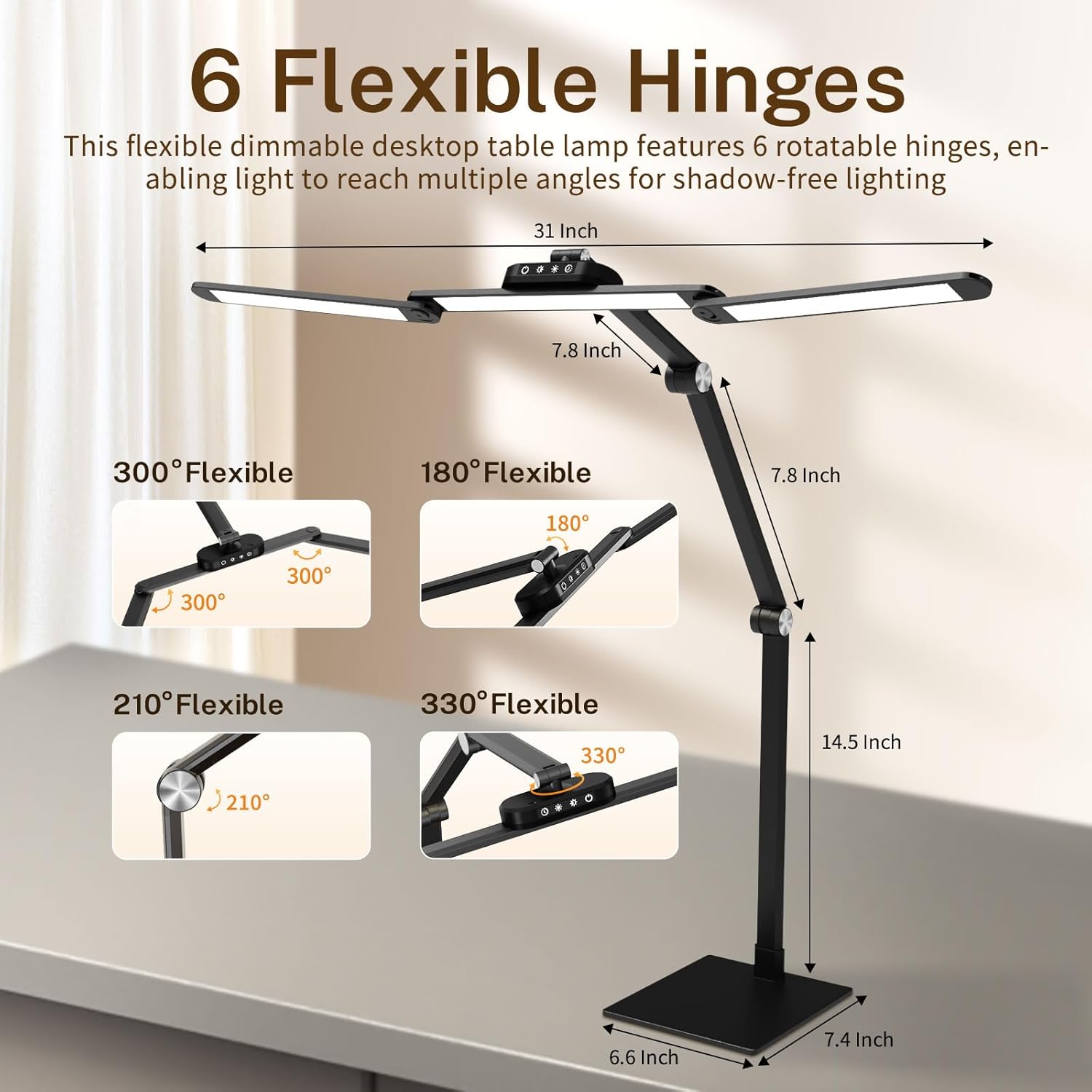 Table Lamp, LED Desk Lamp with Clamp and Base, Architect Desk Lamp for Home Office with Remote Control, 24W Ultra Bright Desk Light with Gesture Sensor Switch, Memory Function, Eye Caring Table Light