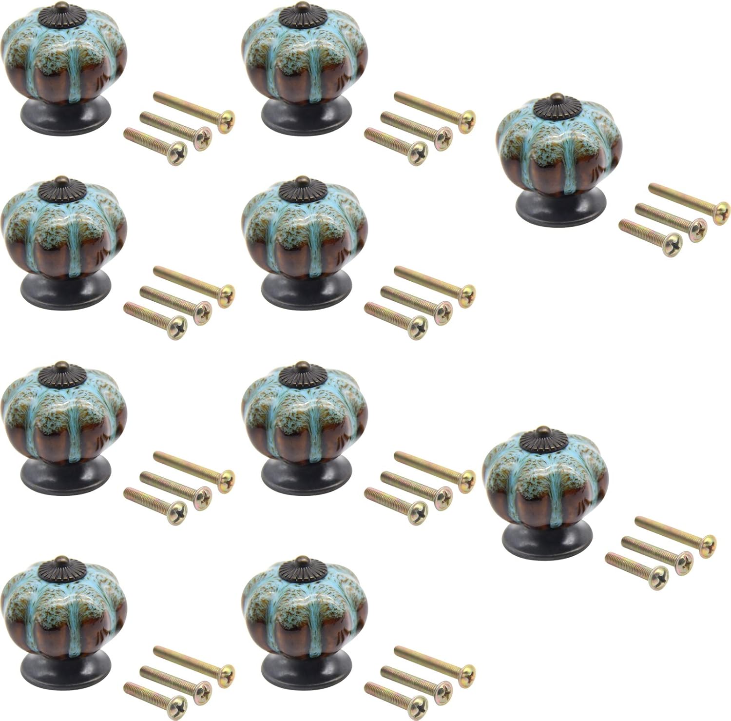 Ceramic Knobs Cabinet Knob 40mm Vintage Decorative Pull Handles 10Pcs Blue, Single Hole Ceramic knob Wardrobe Handle Blue Cabinet Knobs for Drawer Kitchen Cupboard Wardrobe DIY, 30Screws 22/25/30mm