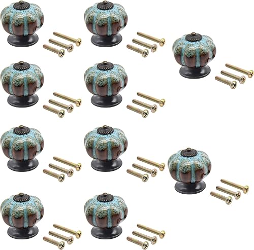 Pomos de cerámica para armario, pomos decorativos vintage de 1.575 pulgadas, 10 unidades, color azul, con un solo agujero, pomos de cerámica para