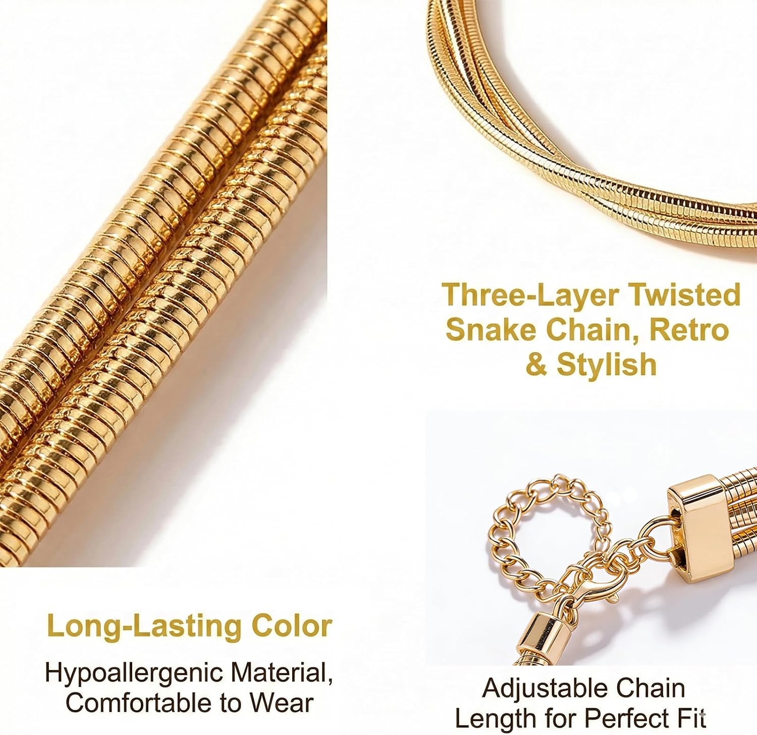 1Pcs Layered Snakebone Chain Collar Necklacel, Layered Necklaces for Women, Chunky Gold Tone Necklace for Women, Gold Tone Statement Necklace, Aesthetic Jewelry Gifts(Gold)