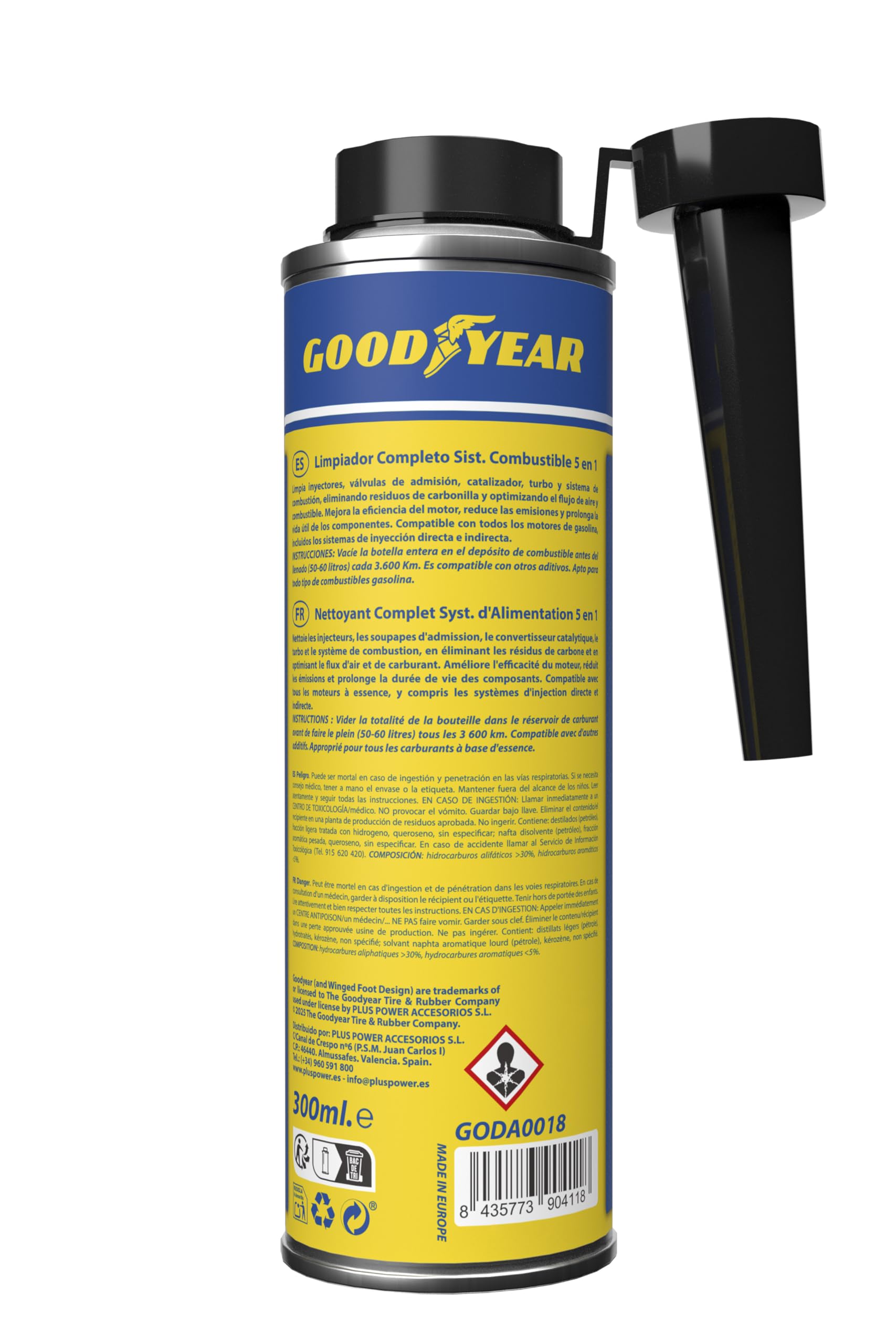 Goodyear Additivo detergente per Motori a Benzina 5 in 1 Professionale 300 ml | Detergente per iniettori, Turbo, catalizzatore, Sistema di combustione e aspirazione | Migliora Le Prestazioni