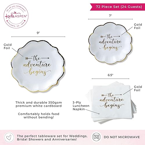 Vista 14 de Kate Aspen Always & Forever - Juego de platos y servilletas de papel para boda, 72 piezas, platos de boda, vajilla desechable para 24 invitados