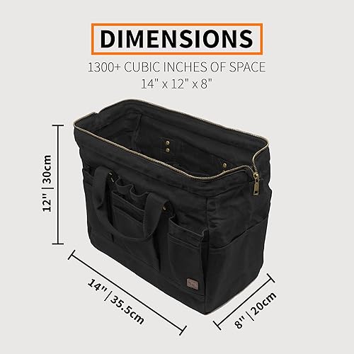 Miniatura 3 de PD Bolsa de herramientas de lona de 14 pulgadas, color caqui, 22 bolsillos, bolsa de comerciante resistente  Hecha para contratistas, pintores,