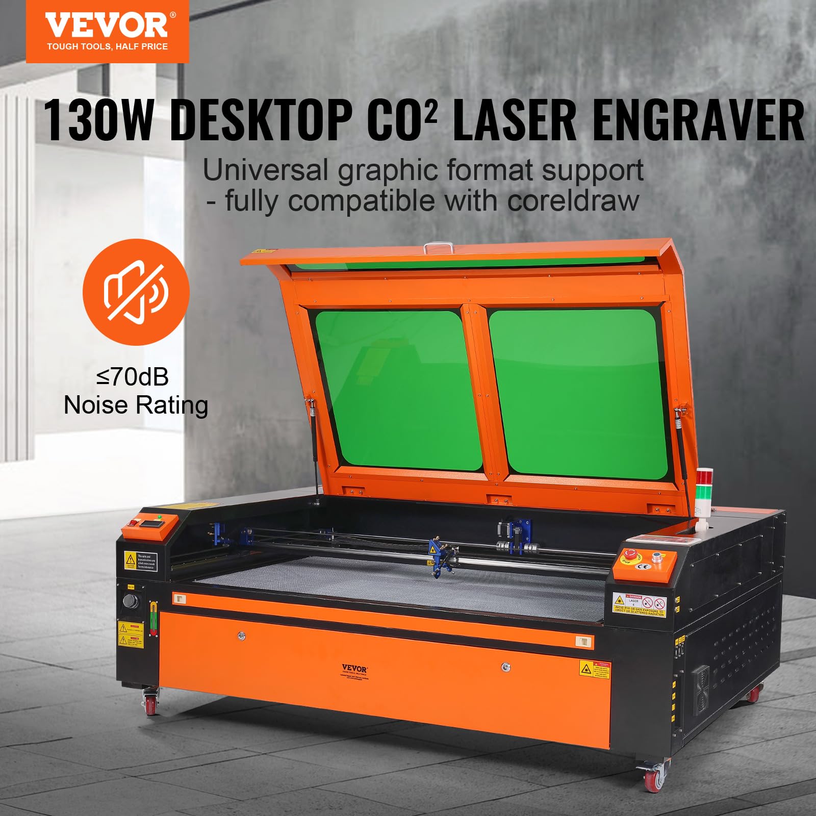 VEVOR Grawer laserowy CO2 130 W Maszyna do grawerowania Stół roboczy 900x1400 mm Prędkość grawerowania 0-800 mm/s Cięcie 0-500 mm/s Grubość grawerowania 20 mm do drewna Szkło akrylowe 187x132,5x94 cm