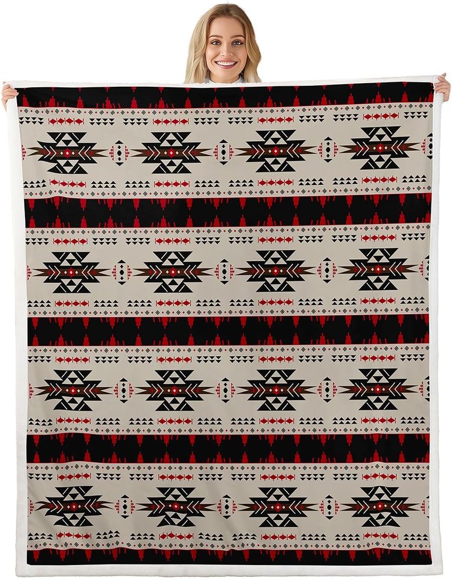 Erosebridal Western Boho Blanket Aztec Throw Blanket 90"x90",Ethnic Tribal Arrow Fleece Blanket Retro Exotic Nordic Style Blankets,African Indian Tribal Geometric Stripes Bohemian Decor,Brown Red
