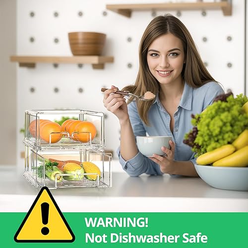 Miniatura 7 de Paquete de 2 cajones para refrigerador, organizadores de refrigerador, cajones de almacenamiento apilables, contenedores organizadores transparentes