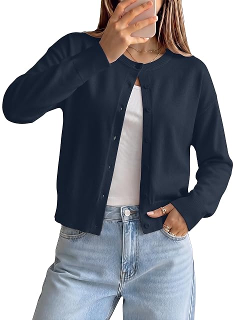 Bellcoco. Bellcoco Womens Cropped Cardigan Sweaters Wool Blend Clothes 2026 Navy L