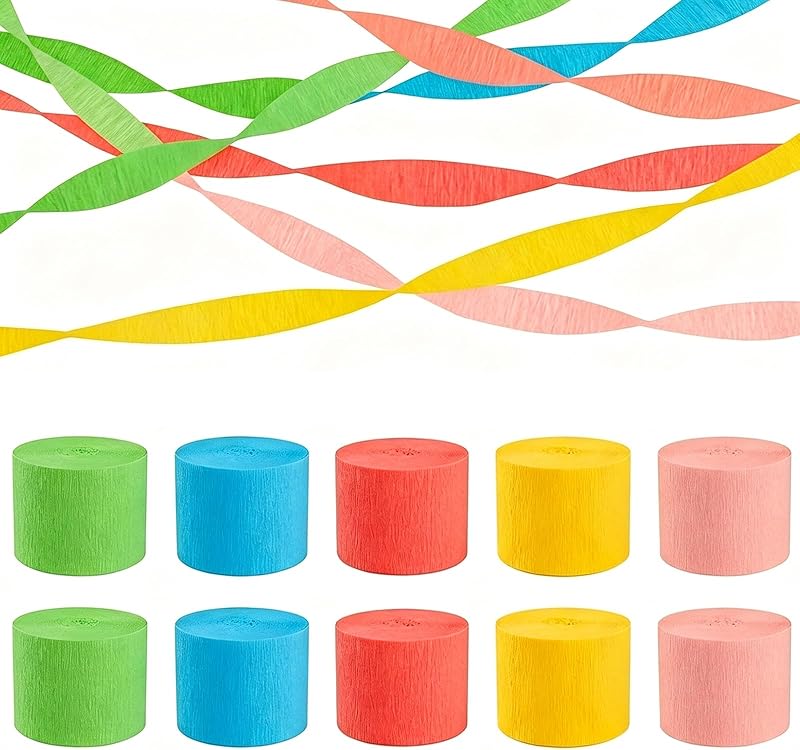 Rainbow Crepe Paper Streamers Party Decorations, 10 Rolls 820 Ft Party Streamers for Birthday, Baby Shower, Wedding, Graduation, Backdrops, Ceilings and DIY Crafts