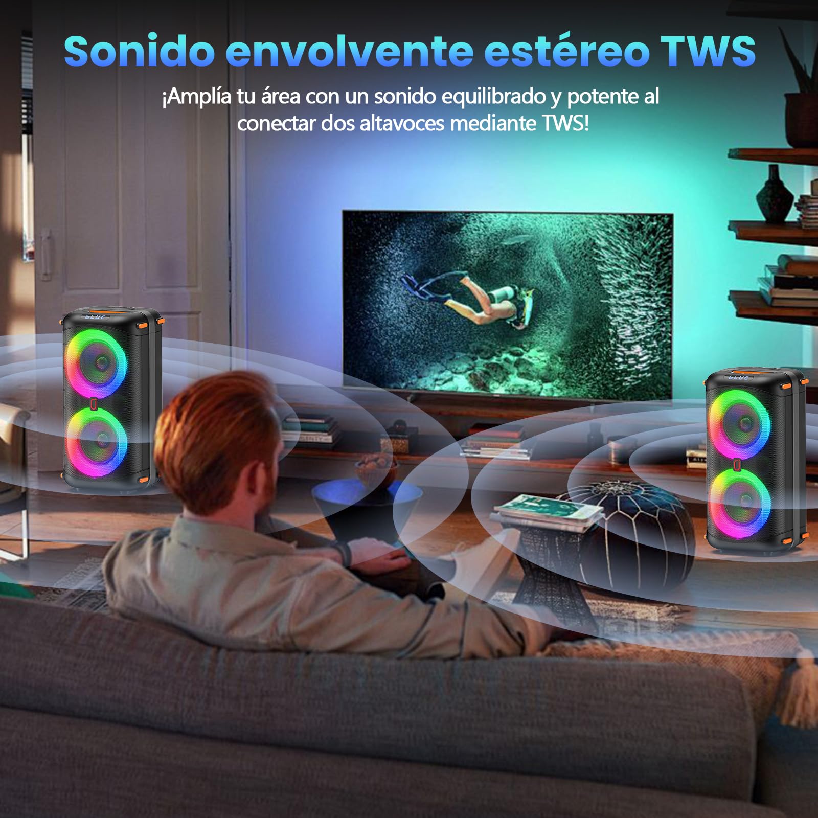 HWWR Máquina Karaoke, Altavoces Bluetooth portátiles con 2 micrófonos inalámbricos para Adultos, Sistema Caja Karaoke PA con Luces de Discoteca para Grandes Fiestas, Soporte TF/USB/FM/Rec/AUX