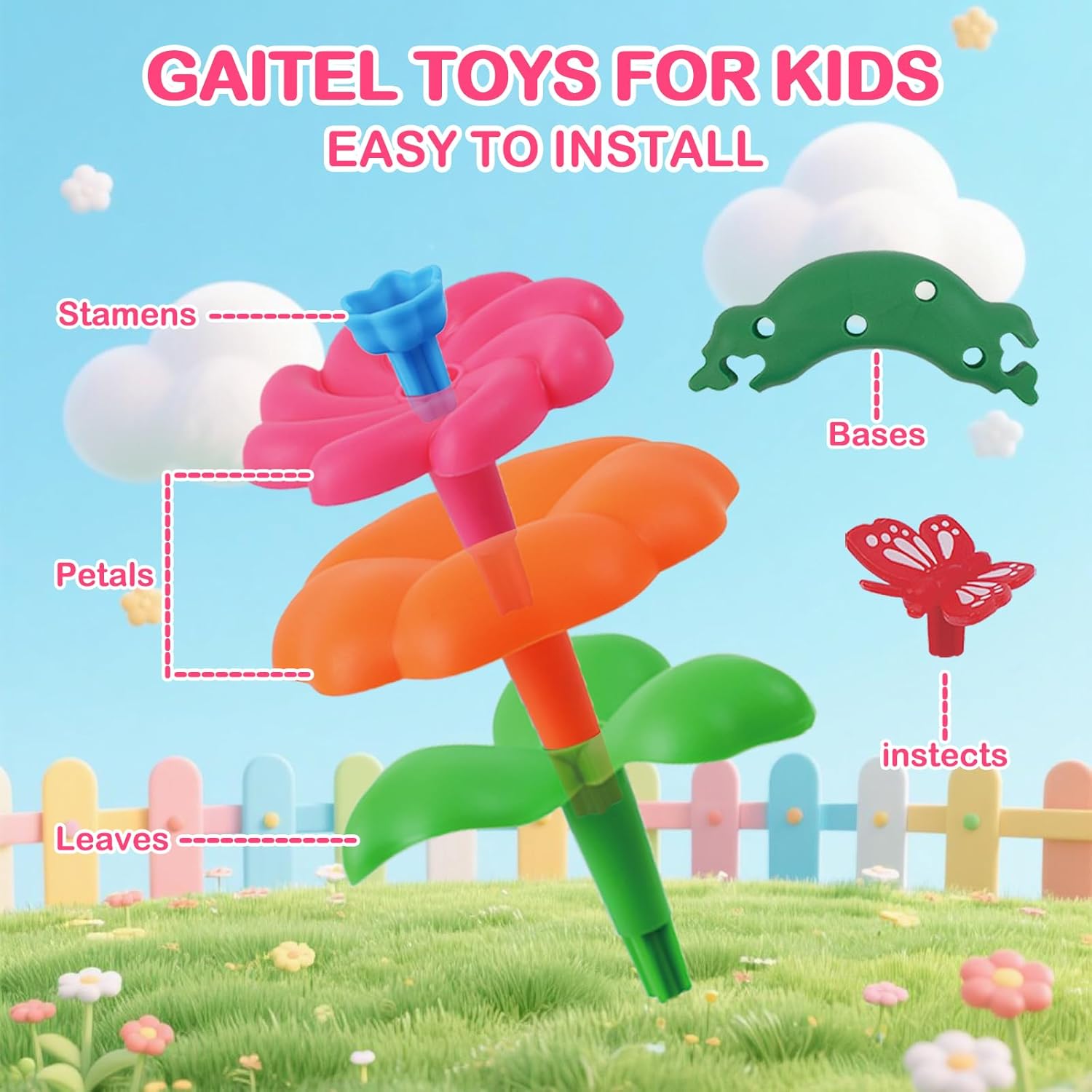 Flower Garden Building Toys for 3-7 Year Old Girls - Best Birthday Gifts for Toddler Ages 3-5 5-7, Educational Kit with 120+ Pieces, Stacking Pretend Play Set for Preschool Kids