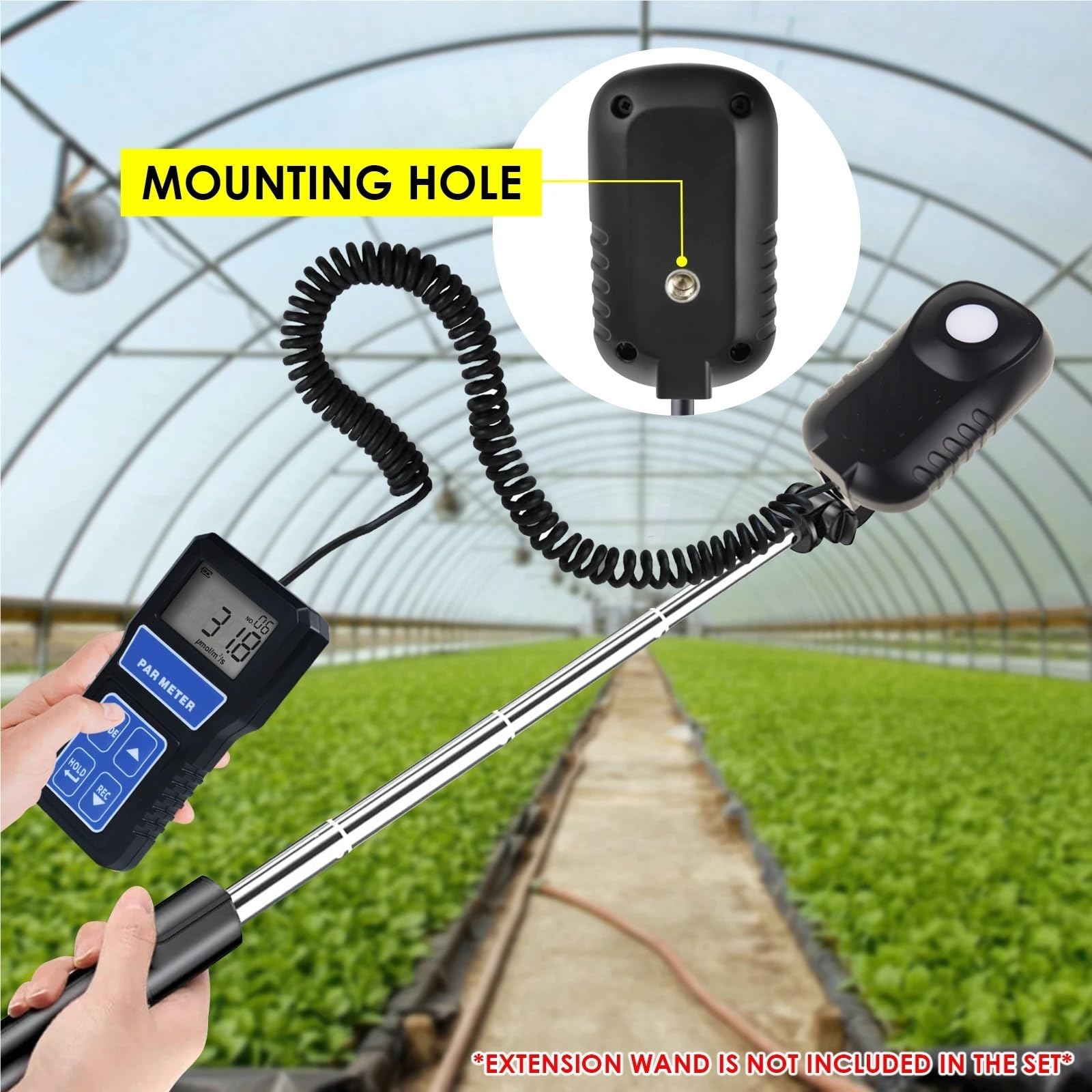Medidor de luz, Medidor PAR, comprobador de luz PPFD, fotosíntesis, Longitud de Onda de 400-700 NM, con selección de Modo de Sensor, Pantalla LCD Grande