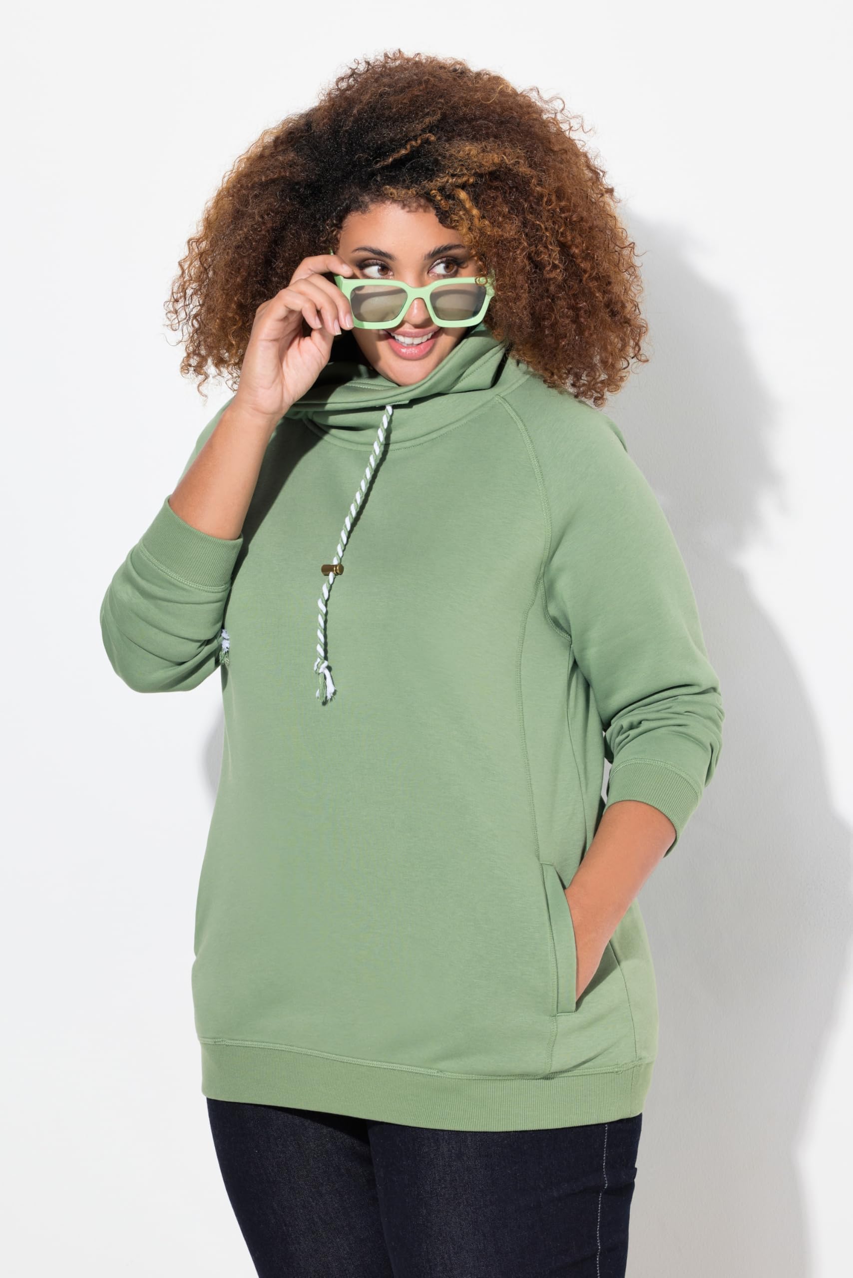 Ulla Popken Bluza sportowa Kobiety Sweatshirt, Weiter Stehkragen, Taschen, Raglan-langarm