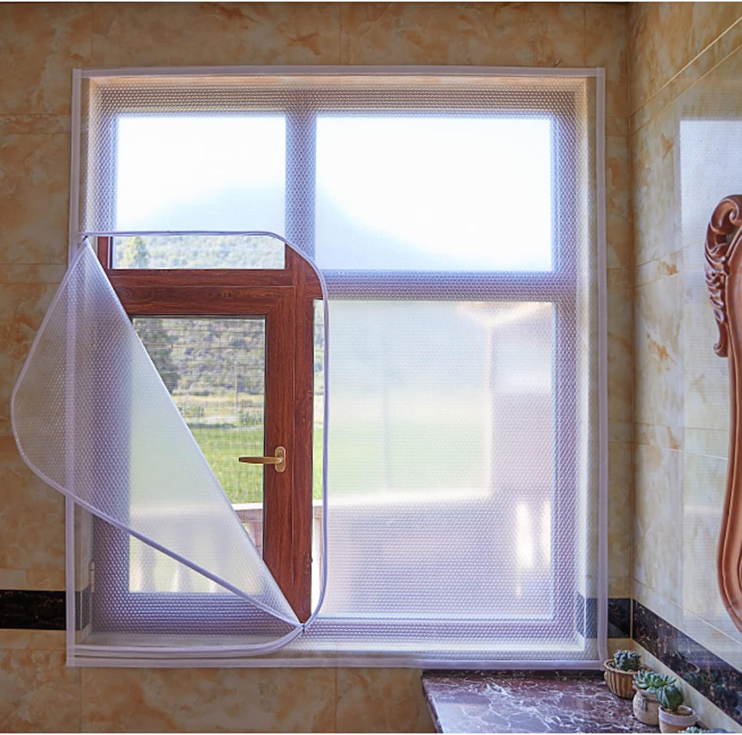 Translucent Indoor Windproof Airtight Window, Winter Window Windproof and Cold Protection,Double Zipper, Dustproof, Noise Isolation,No Punching, Removable Curtain(Zipper Style 1, W150cmxH140cm)