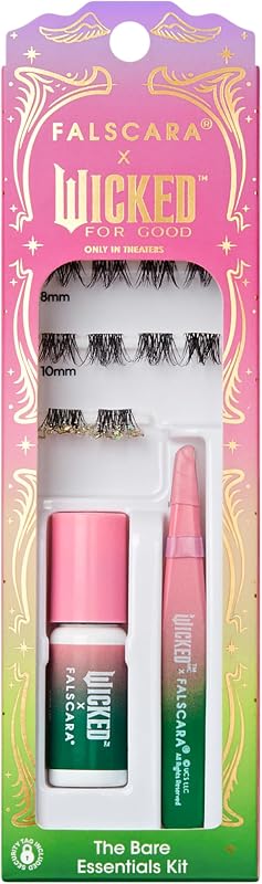 Falscara X WICKED: PARA UNAS Pestañas postizas BUENAS, 'I Couldn't Be Lovelier', volumen natural de 8 mm a 10 mm, purpurina plateada, kit de extensión de pestañas que incluye Mini BOND, mini aplicador y 10 grupos de pestañas