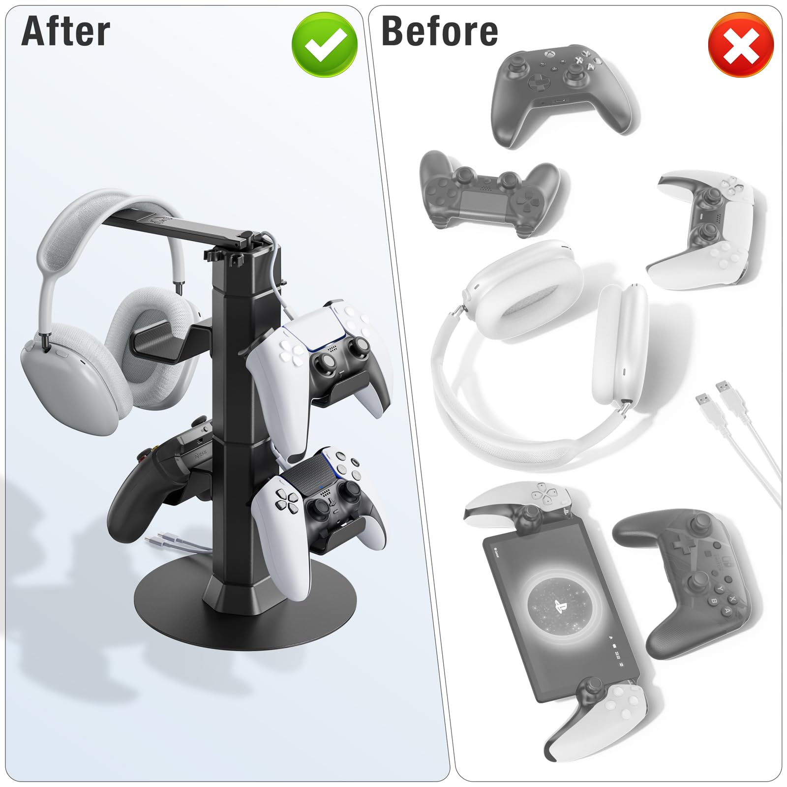 KARELLS Supporto Trasparente Per Cuffie E Controller - Stand Acrilico A Doppio Strato Per Gamepad, Accessori Da Scrivania