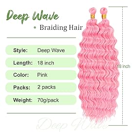 Eerya Long Pink Curly Braiding Hair 18 Inch 2 Packs Ocean Wave Crochet Hair for Black Women Deep Wave Braiding Hair for Boho Braids (18 inch, Pink)