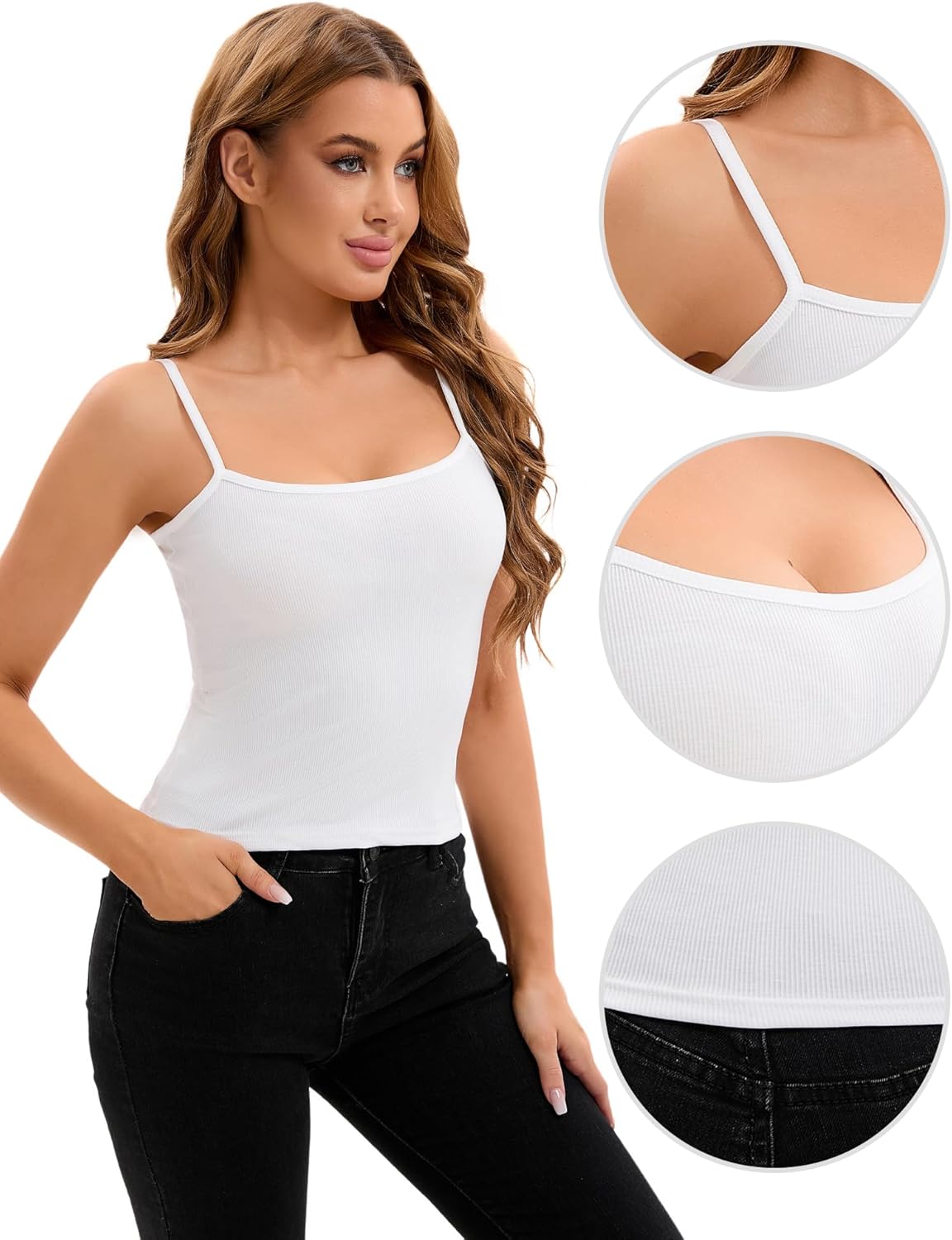 Allegra K Womens Ribbed Camisole Basic Tank Tops Spaghettic Straps Slim Fit Undershirts - Image 3