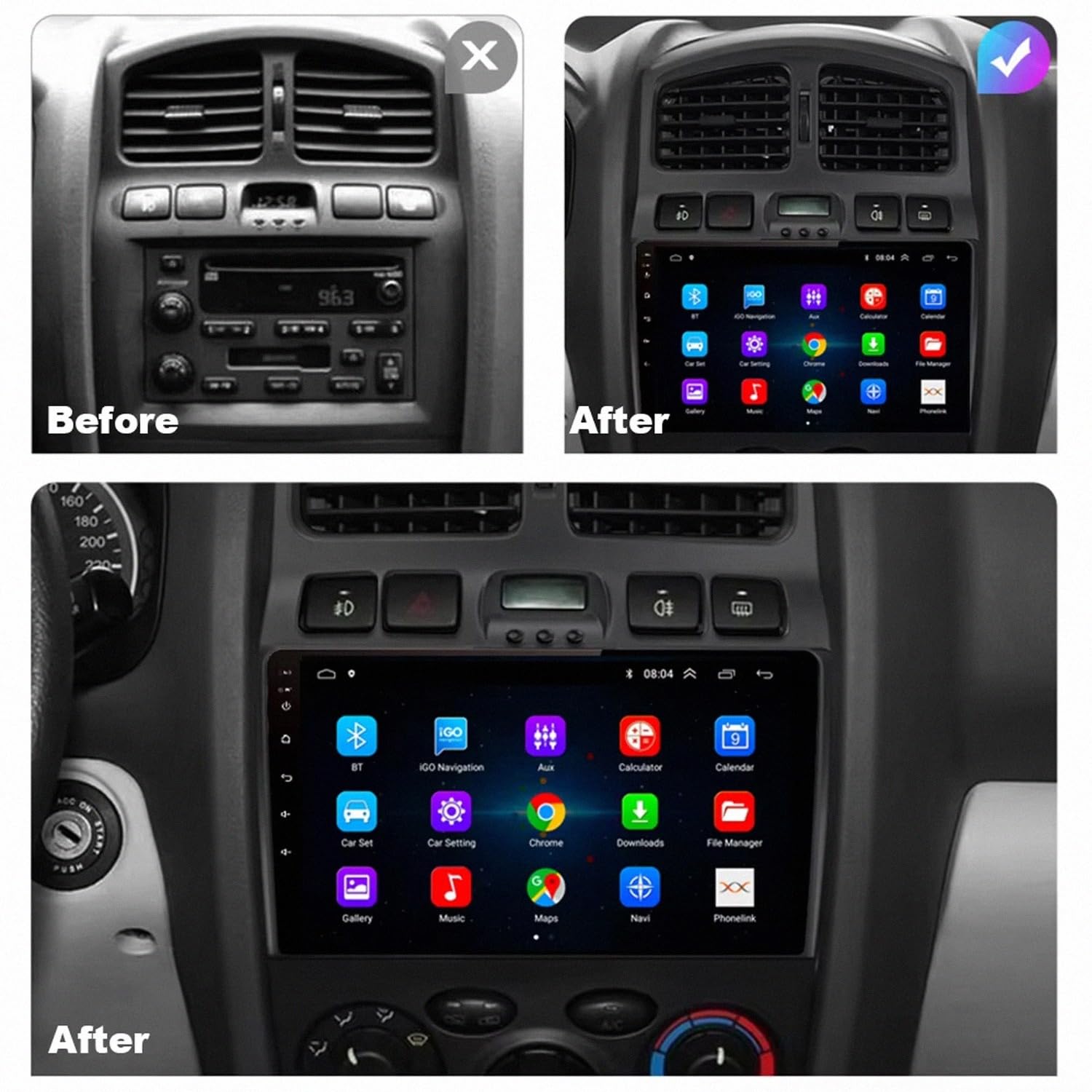 Autoradio 2 Din Bluetooth per Hyundai Classic Santa Fe 1 2000-2004 Bluetooth, Ips Touchscreen Radio con Siri/Vocale/Gps Navigazione/Musica Online/Mirror Link, 4 Nucleo 2G+32G