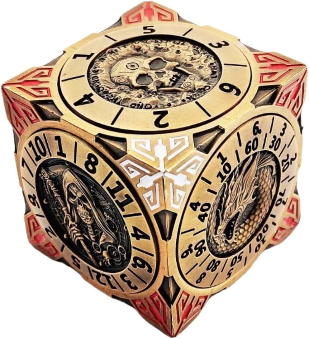 7-in-1 Metal Wheel dice Rotator Set with 3D Embossed Mechanical DND, Suitable for Dungeons and Dragon Gifts, DMS and Players (Ancient Gold)