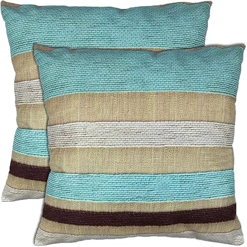 Juego de 2 fundas de almohada decorativas color beige y verde azulado de 18 x 18 pulgadas, fundas de almohada color azul claro para sofá, sala de