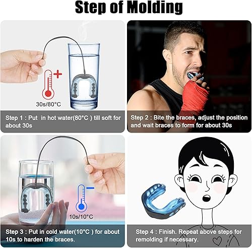 Miniatura 5 de Paquete de 2 protectores bucales de fútbol con correa, protector bucal suave para jóvenes y adultos, protector bucal deportivo para rugby, hockey,