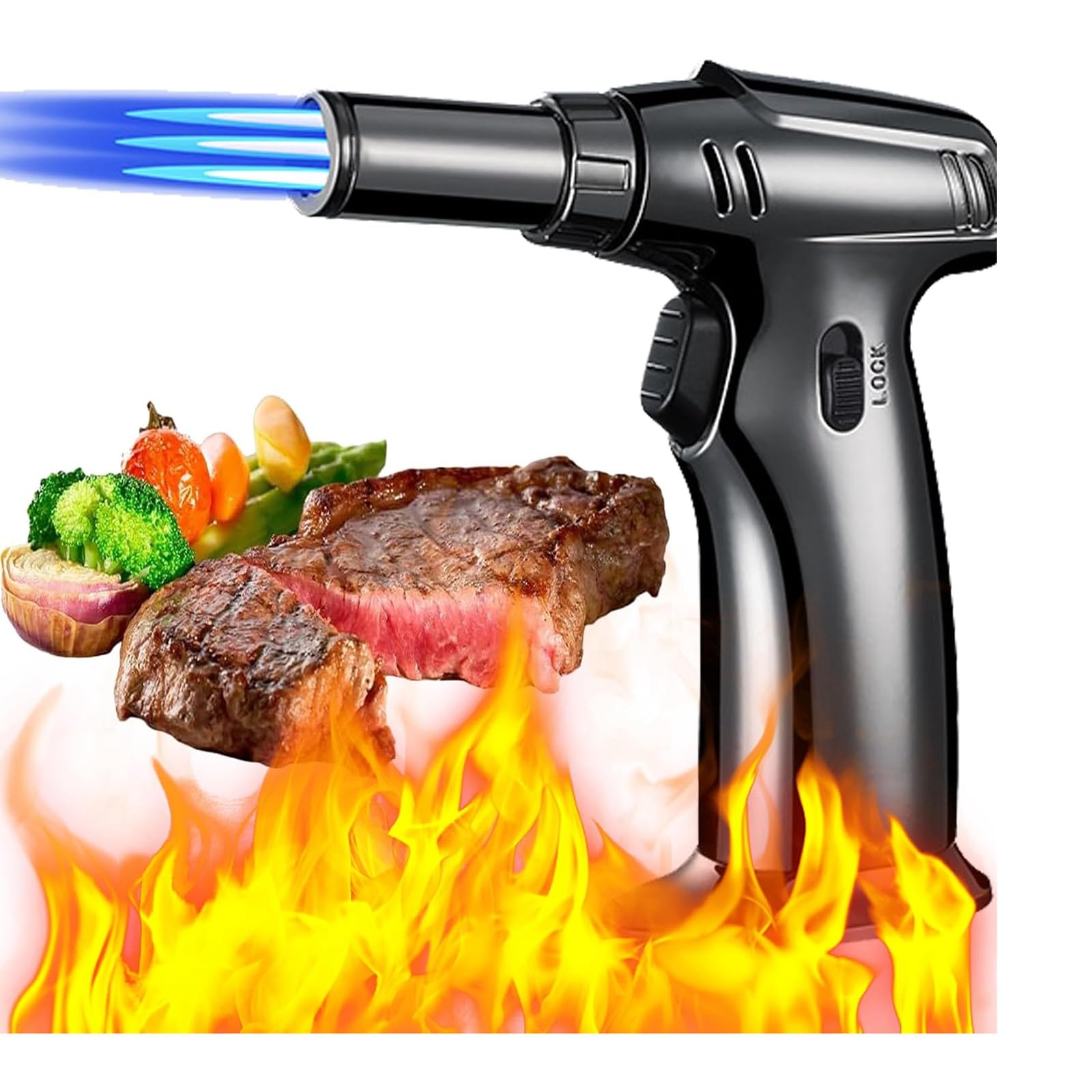Linterna de butano, mini encendedor de llama recargable para cocinar, hornear, soldar, barbacoa, soplete portátil ajustable
