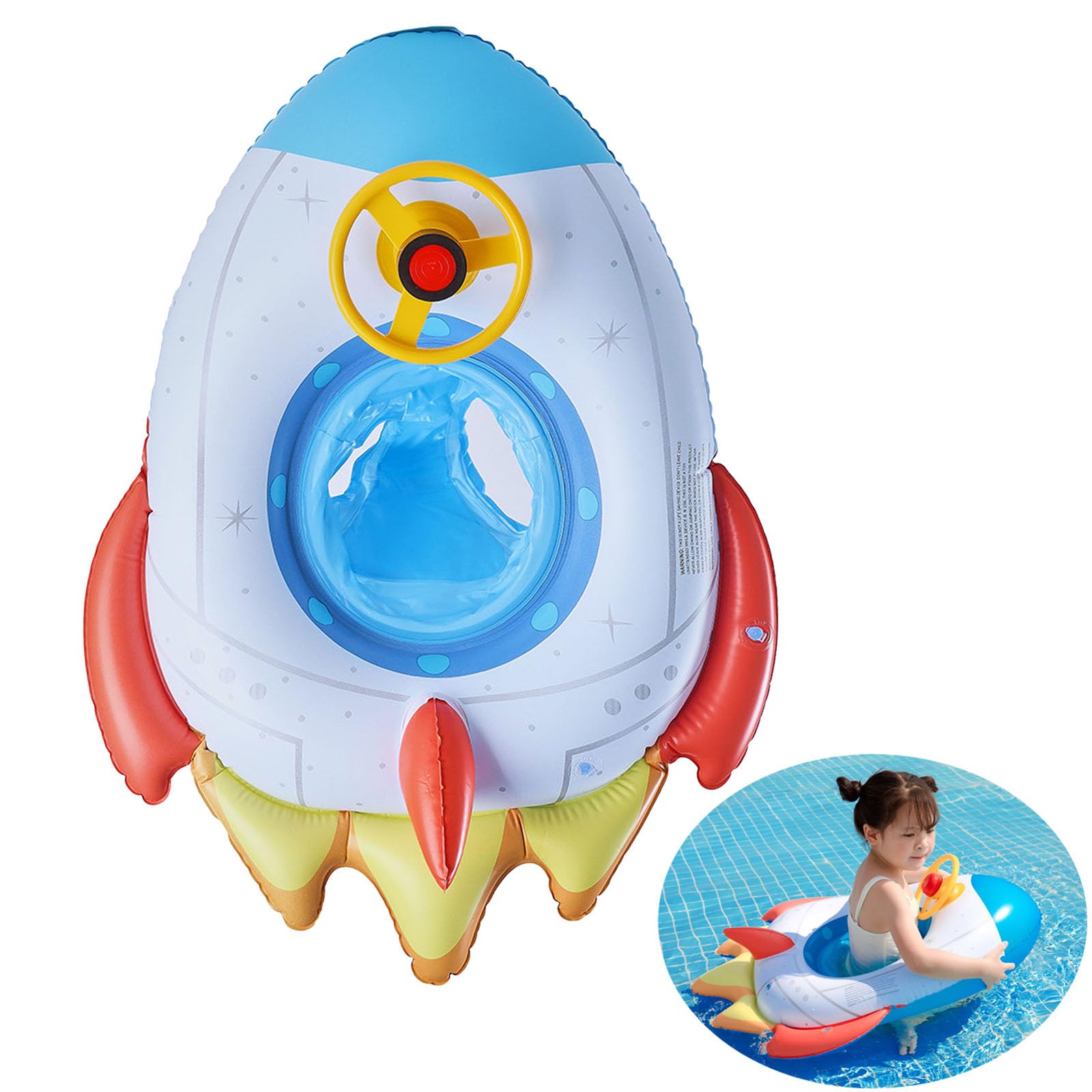 Baby Swimming Float Cute Swimming Float Baby Inflatable Floater with Steering Wheel and Horn Children Airship Swim Ring with Seat Pool Float Summer Outdoor Water Float Toys for Girls Boys 1-5 Years