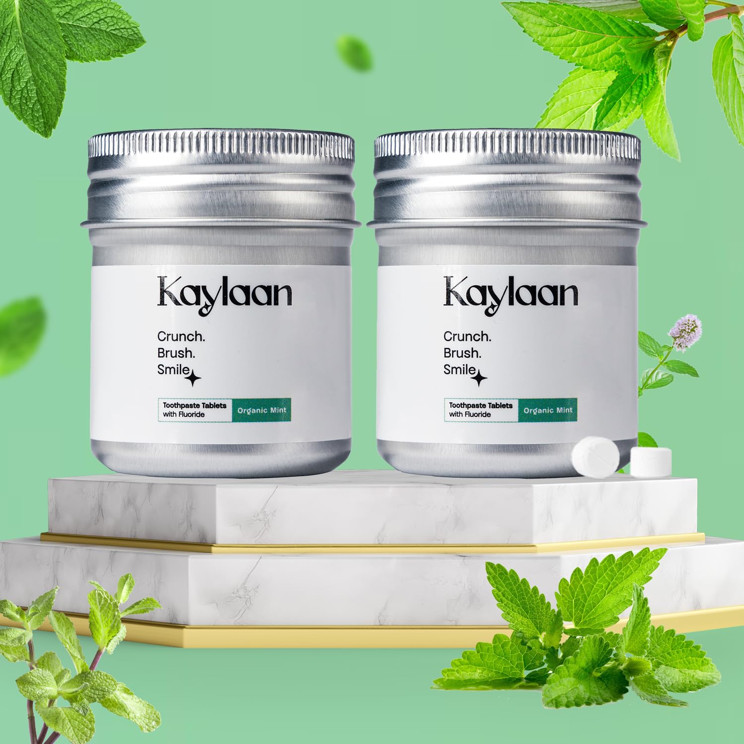 Toothpaste Tablets with Fluoride & Xylitol | Whitening, Sensitivity Relief & Enamel Remineralization | Chewable, Plastic-Free, Travel-Friendly - Mint, 180 Count (2 x 90), Made in USA