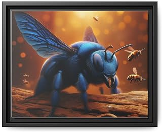 Blue Carpenter Bee Buzzing in Indian Villages and Forests - Premium Pinewood Frame Framed Canvas Wall Art