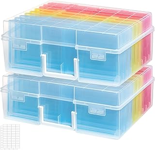 Lifewit 2 Stk. Foto-Organizer, 10 x 15 cm Fotoboxen, 18 innere Bildbehälter, Mehrfarbige Boxen Aufbewahrungsbox für Basteln/Samenaufbewahrung Karten/Briefmarken/Bürobedarf mit 1 Blatt Etikettensticker