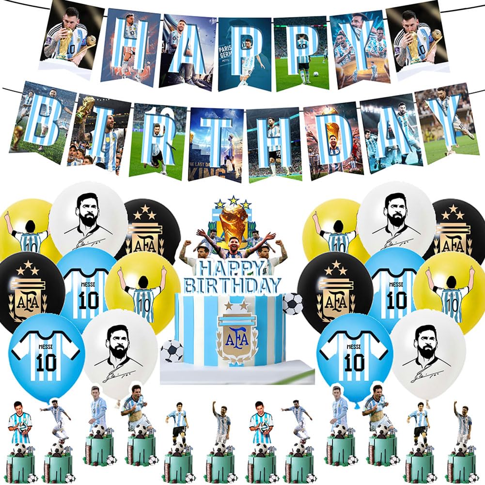 Messi Star Birthday Party Decorations - 30pcs Set Including Balloons, Banner, Cake Topper for Football Theme Party
