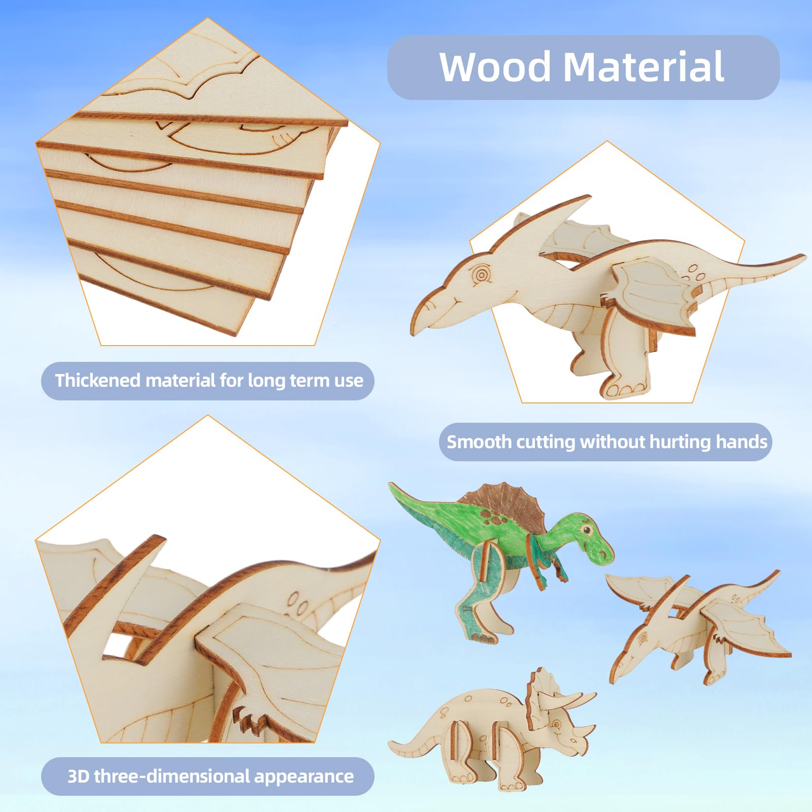Set di 12 pezzi dinosauri in legno, puzzle 3D in