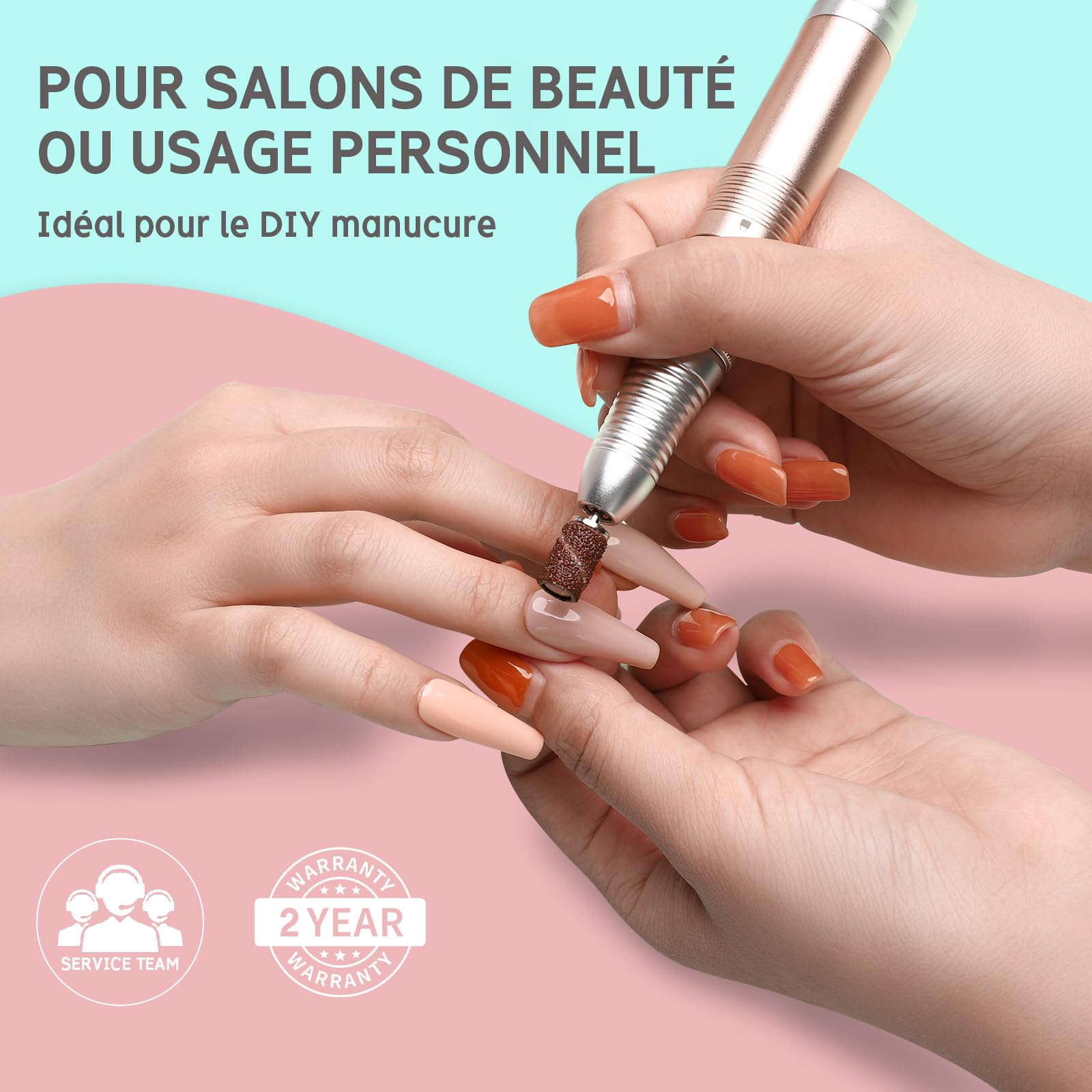 Delanie Ponceuse pour Ongles Professionnel Electrique 35000RPM pour Manucure/Pédicure avec 6 Embouts pour Retirer Vernis et Gel(Ros)