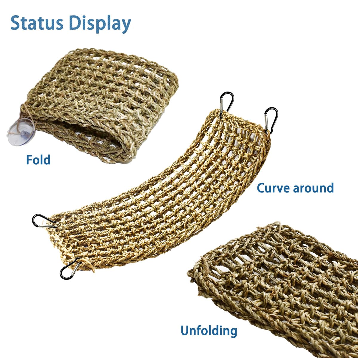 19.7 x 7.87 Bird Seagrass Mat Natural Seagrass Woven Net Rat Cage Accessories Bird Foraging Chew Wall Toys Climbing Rope Ladder Chew Toys for Parrots Cockatoos Lovebird Cockatiel Hamster Parakeet - image 6