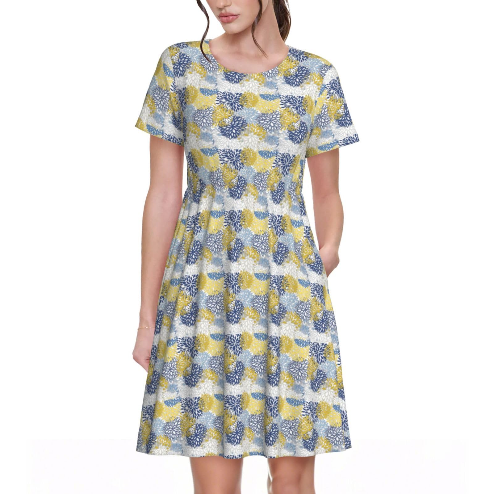 Robe d'été décontractée fleurie à manches courtes pour femme - 8