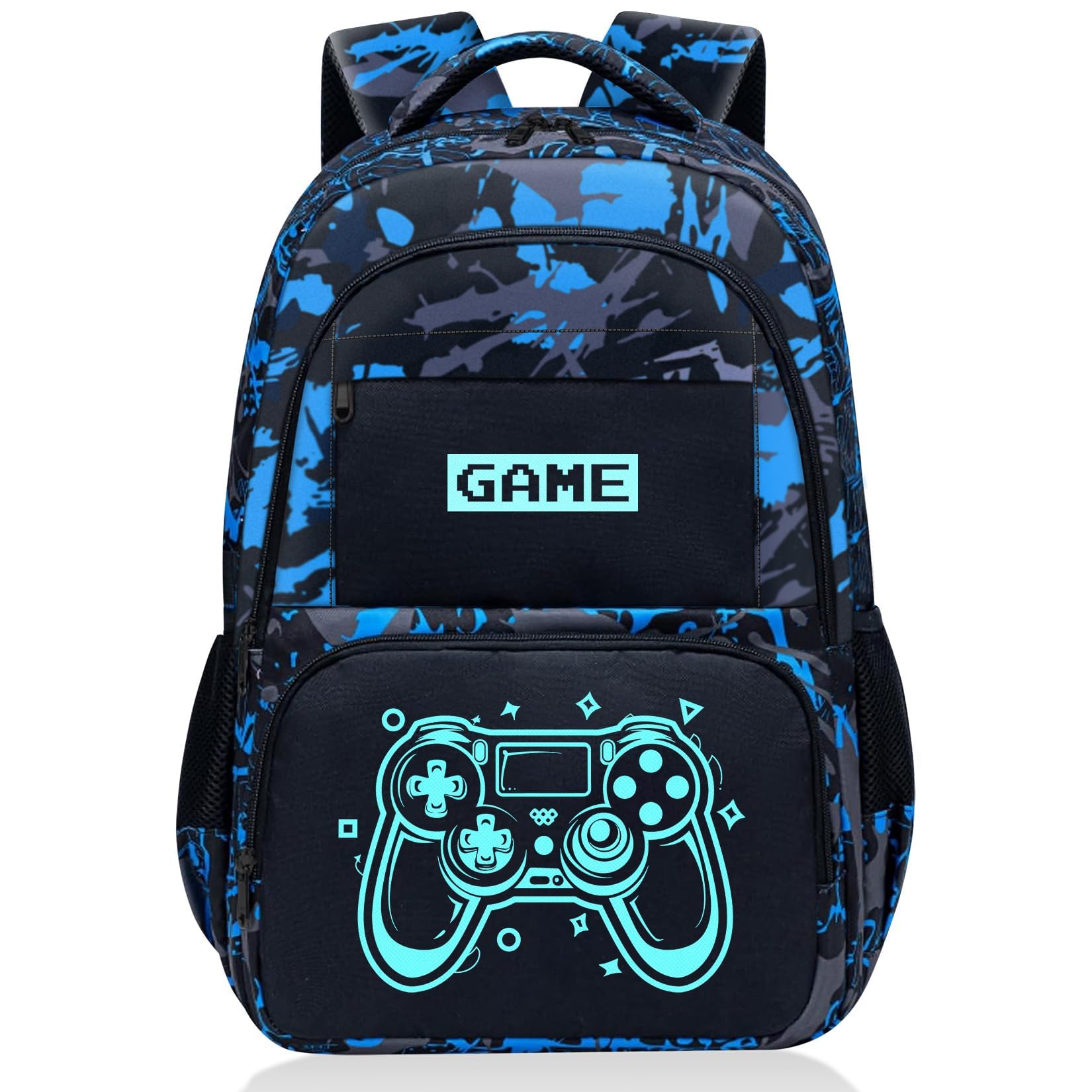 Fitvc Glow in The Dark Backpack for Boys - Game Boys Backpack for Kids Children Teens Elementary Middle School - 17″ Gamer Bookbag Travel Back Pack