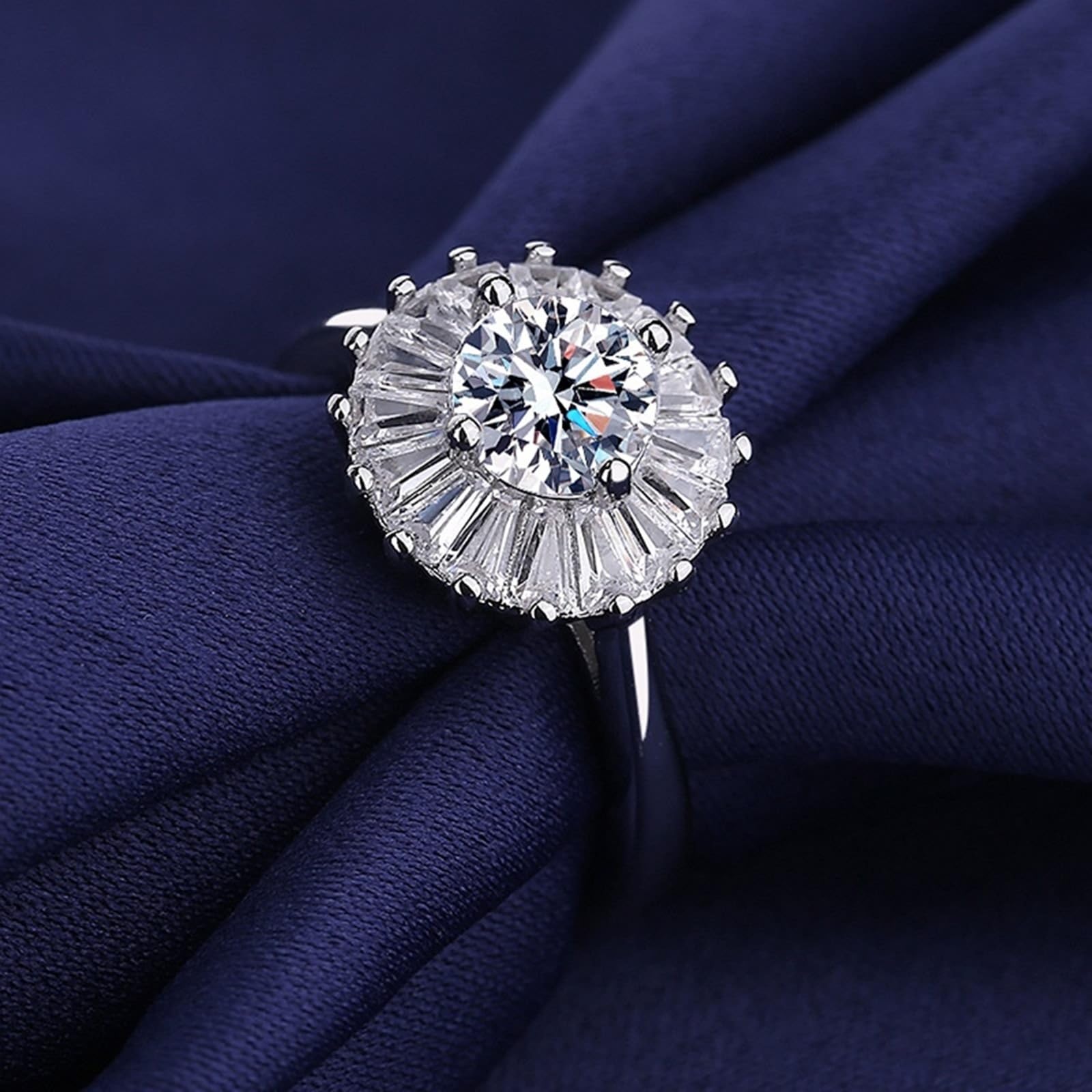 Epinki Verlobungsring Weißgold 585 14 Karat, Blumen Eheringe mit Moissanit, 14K Gold Trauringe Echtschmuck, Silber, Gr.47-65