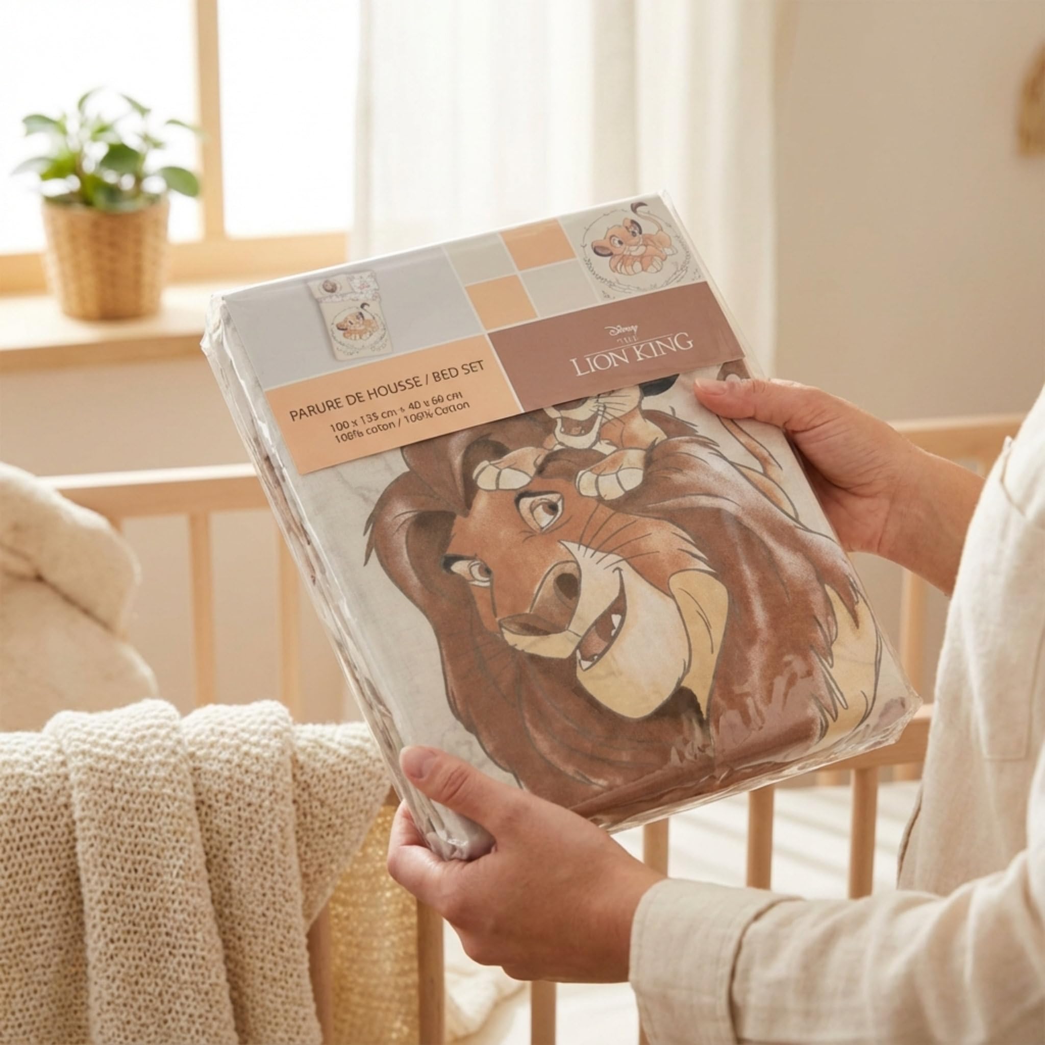 Housse de couette bebe Simba Le roi Lion 100x135 cm avec taie d'oreiller 40x60 cm | Linge/Parure de lit bébé idéal pour les lits de 60x120 cm jusqu'à 70x140 cm | pour les Tout Petits 100% coton