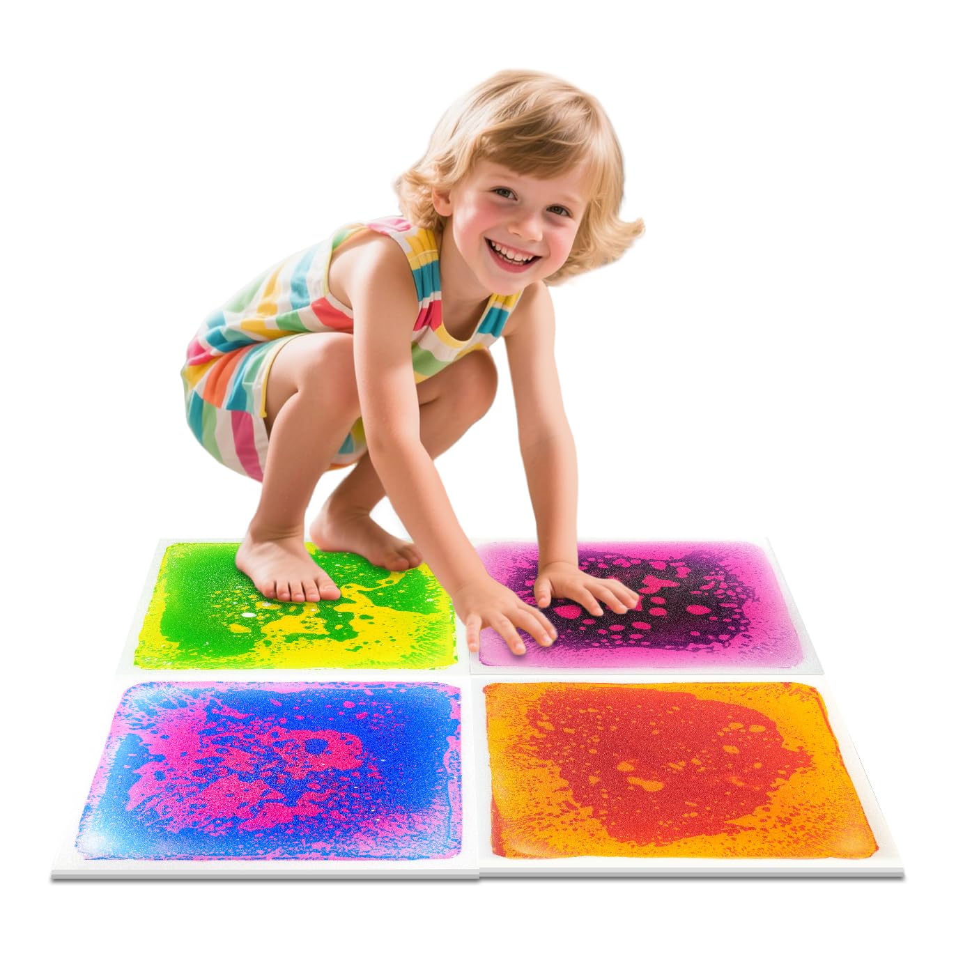 Mattonelle sensoriali per pavimento, confezione da 4 - Conformi alla norma EN71, marcatura CE, liquido non tossico per stimolare il tatto per autismo, ADHD e DSP - Gioco tattile stimolante per aule