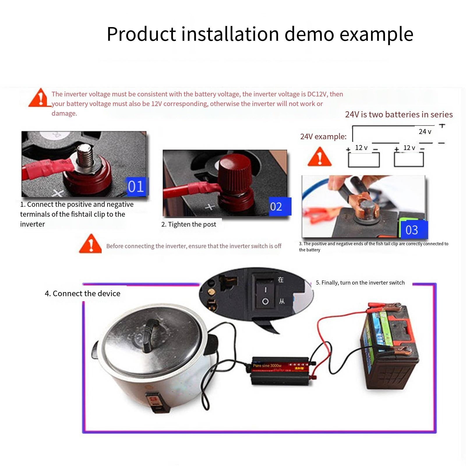 Inversor de Onda sinusoidal Pura de Alta Potencia de 12 V-72 V a 220 V Adecuado para Vacaciones, Viajes de Negocios, Actividades domésticas o al Aire Libre y Camping,12V-2200W
