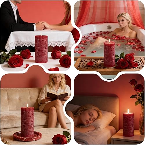 Miniatura 7 de Vela romántica perfumada de rosa 2.8 x 6 pulgadas, 75 horas de combustión, vela perfumada de rosa roja texturizada para mujeres, vela de