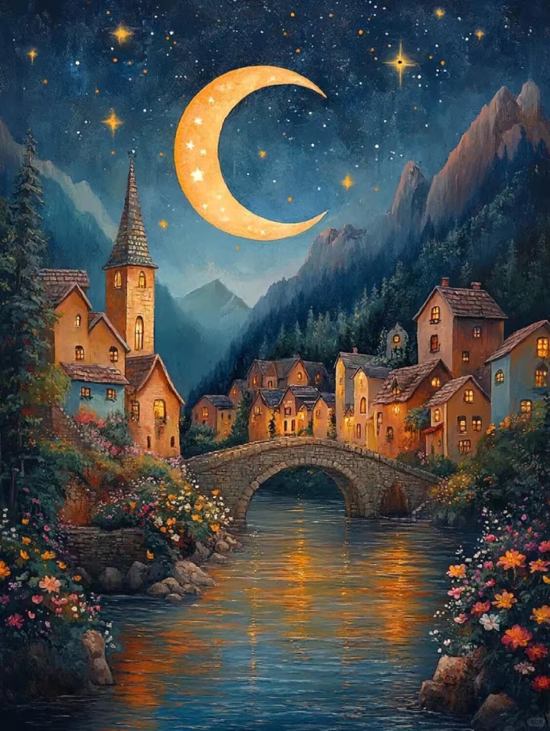 Rqwybcaxn Z Stamped Beaded Cross Stitch Kits Fantasy Town 40X50cm